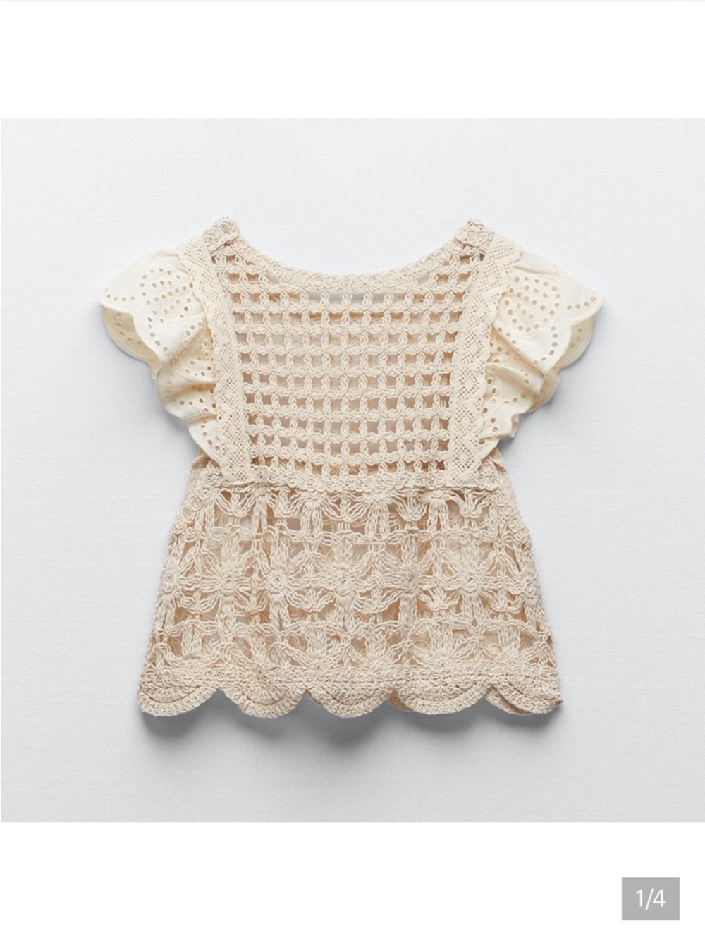 Crochet Lace Flutter Sleeve Top - Cream